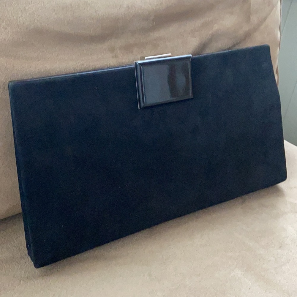 Black suede w/ fuchsia lining evening clutch bag
